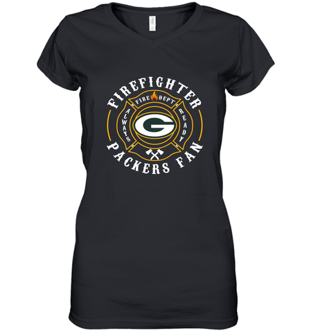 Green Bay Packers NFL Pro Line Green Firefighter Women's V-Neck T-Shirt Women's V-Neck T-Shirt / Black / S Women's V-Neck T-Shirt - HHHstores
