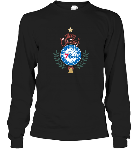 NBA Philadelphia 76ers Logo merry Christmas gilf Long Sleeve T-Shirt Long Sleeve T-Shirt / Black / S Long Sleeve T-Shirt - HHHstores