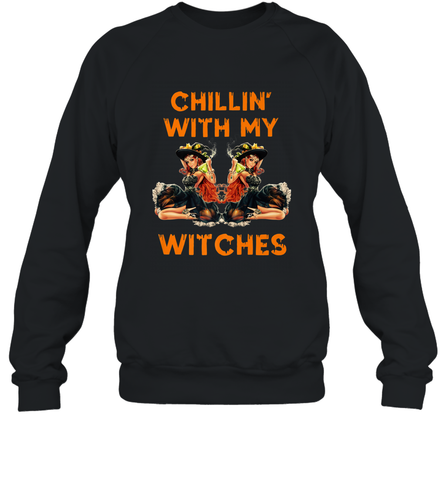 Cool Chillin With My Witches Halloween Costume Crewneck Sweatshirt Crewneck Sweatshirt / Black / S Crewneck Sweatshirt - HHHstores