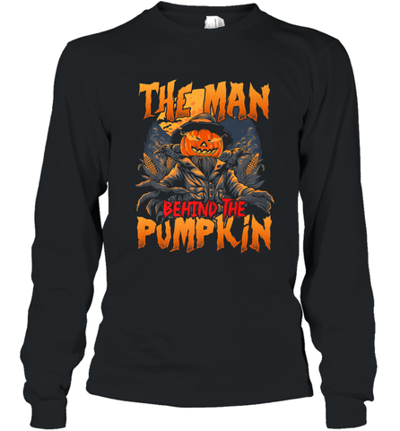 Mens Halloween Fun Dad The Man Behind Pumpkin Gift Long Sleeve T-Shirt Long Sleeve T-Shirt / Black / S Long Sleeve T-Shirt - HHHstores