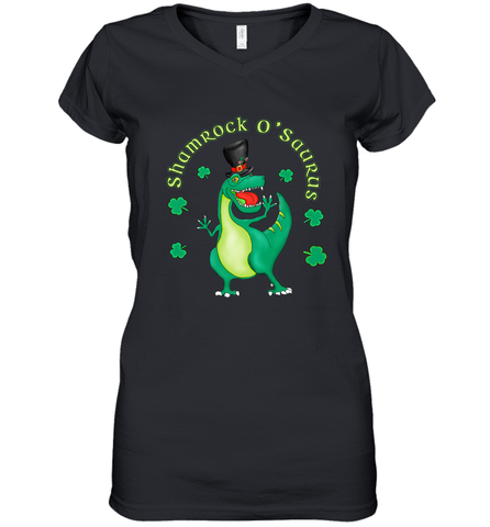 T Rex Dinosaur St. Patrick's Day Irish Funny Women's V-Neck T-Shirt Women's V-Neck T-Shirt / Black / S Women's V-Neck T-Shirt - HHHstores