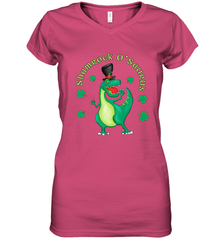 T Rex Dinosaur St. Patrick's Day Irish Funny Women's V-Neck T-Shirt Women's V-Neck T-Shirt - HHHstores