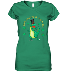 T Rex Dinosaur St. Patrick's Day Irish Funny Women's V-Neck T-Shirt Women's V-Neck T-Shirt - HHHstores