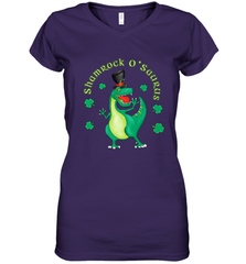 T Rex Dinosaur St. Patrick's Day Irish Funny Women's V-Neck T-Shirt Women's V-Neck T-Shirt - HHHstores