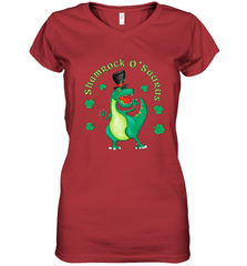 T Rex Dinosaur St. Patrick's Day Irish Funny Women's V-Neck T-Shirt Women's V-Neck T-Shirt - HHHstores