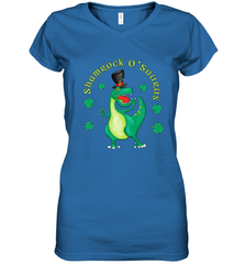 T Rex Dinosaur St. Patrick's Day Irish Funny Women's V-Neck T-Shirt Women's V-Neck T-Shirt - HHHstores