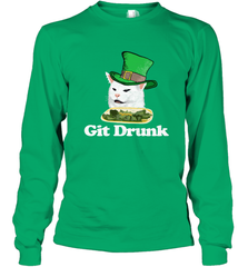Git Drunk Funny Arguing Cat Meme St Patricks Day Long Sleeve T-Shirt Long Sleeve T-Shirt - HHHstores