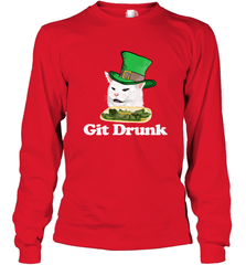 Git Drunk Funny Arguing Cat Meme St Patricks Day Long Sleeve T-Shirt Long Sleeve T-Shirt - HHHstores